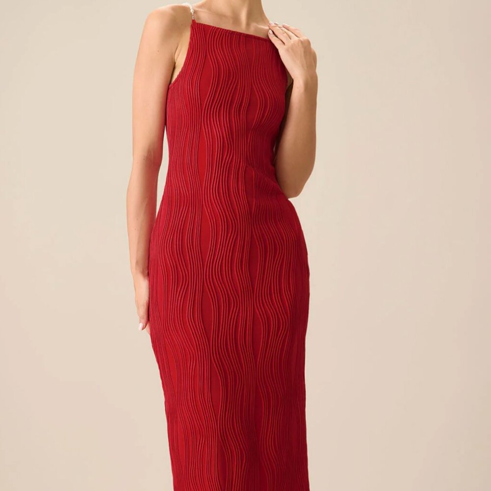 RIHOAS Red Water Ripple Textured Cami Dress